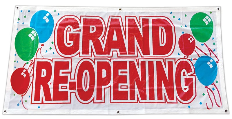 4Less 2x4 Ft Grand RE-Opening Banner Vinyl Alternative Store Sign (Balloons) Fabric - Image 1